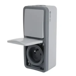 Interrupteur Va-et-vient Et Prise Avec Terre étanche Extrem, LEXMAN, Gris